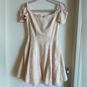 Vintage 80s Party Dress, Blush Pink Brocade